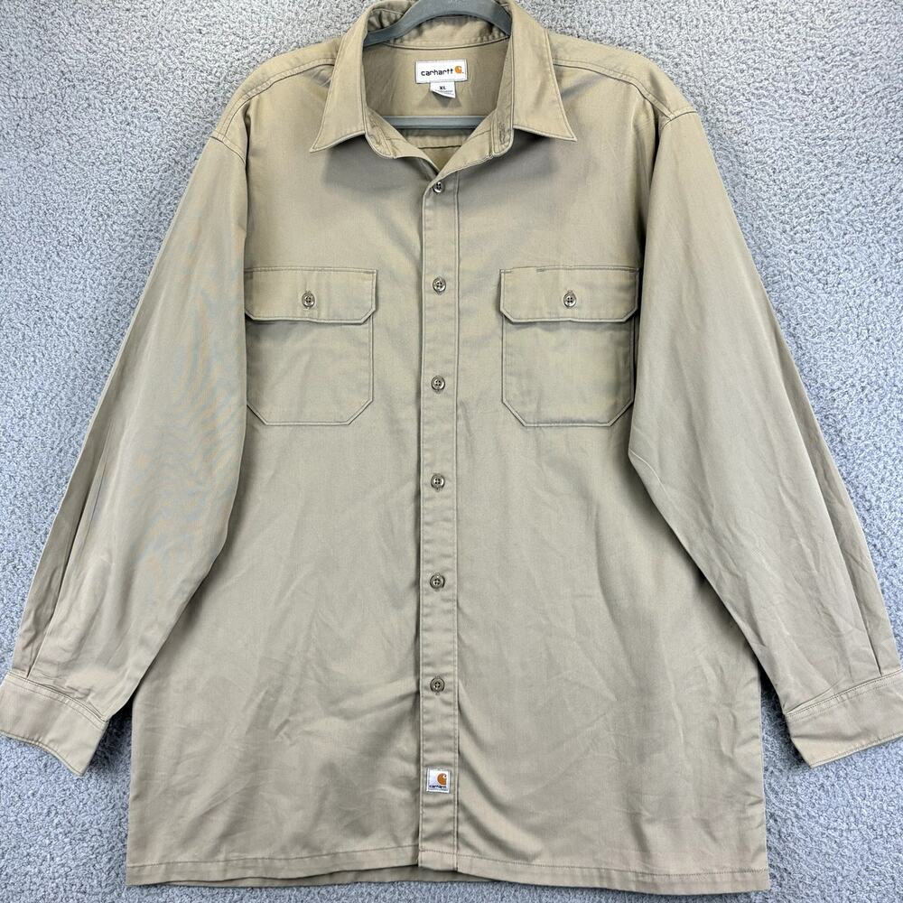 Carhartt Canvas Shirt Mens XL Tan Workwear Chore Outdoor Hunting Safari Grunge - Picture 2 of 11
